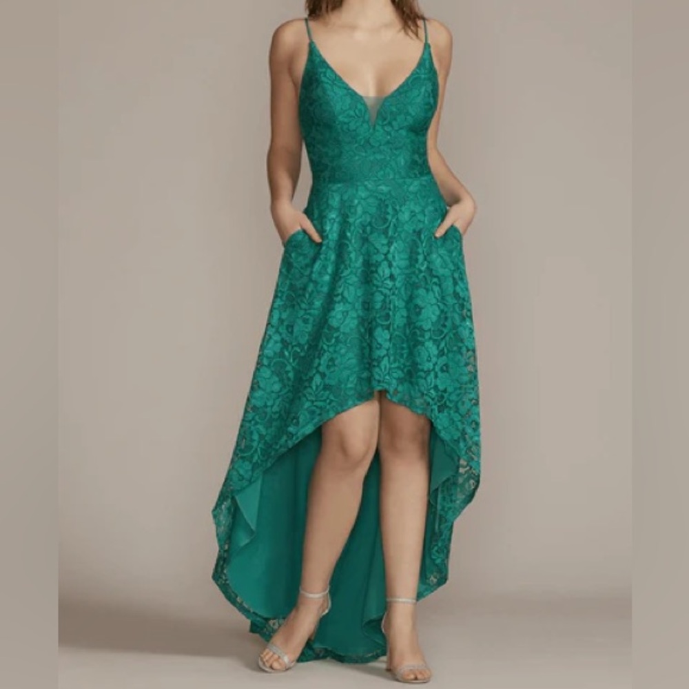 Elegant Teal Lace High-Low Dress